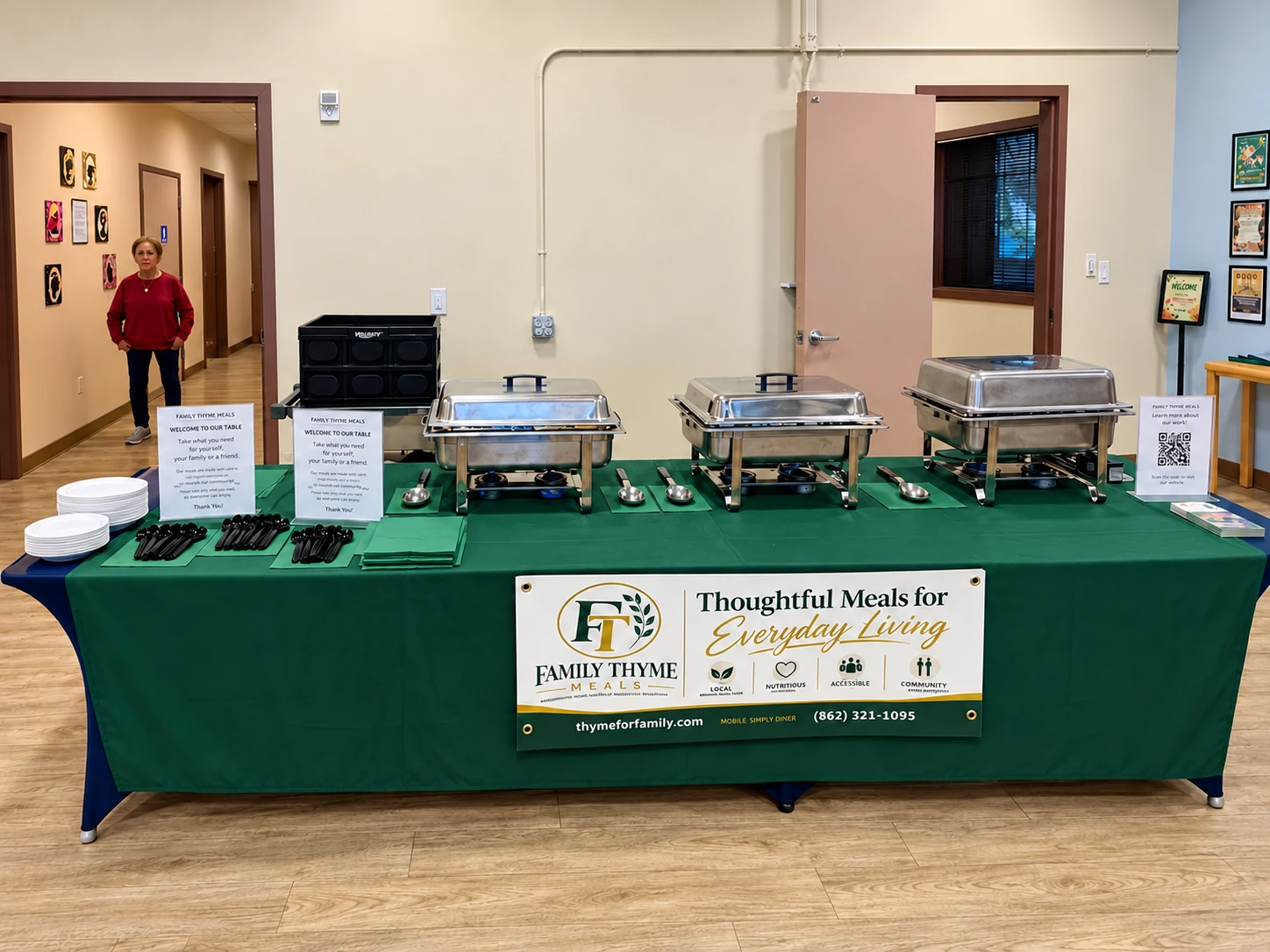 Family Thyme buffet setup at a community gathering